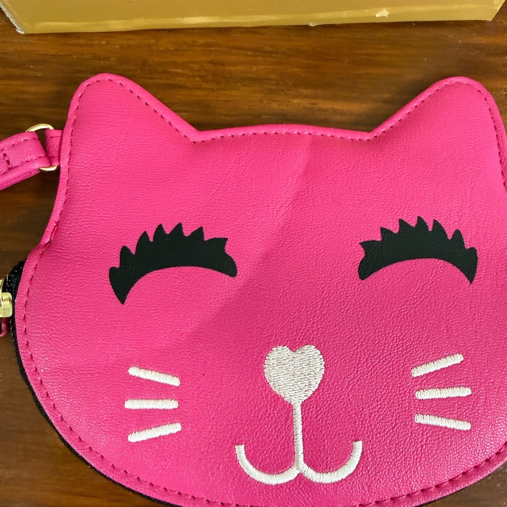 LUV Betsy Johnson Pink π©· Kitty Cat Face Wallet Wristlet Credit Card Coin Purse - Picture 3 of 12